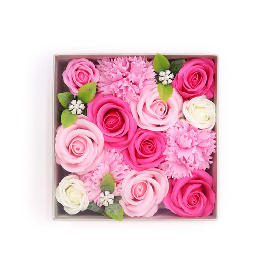 Seifenblumen Geschenkbox 'Baby-Segen' in Zartrosa – Quadratische Präsentation