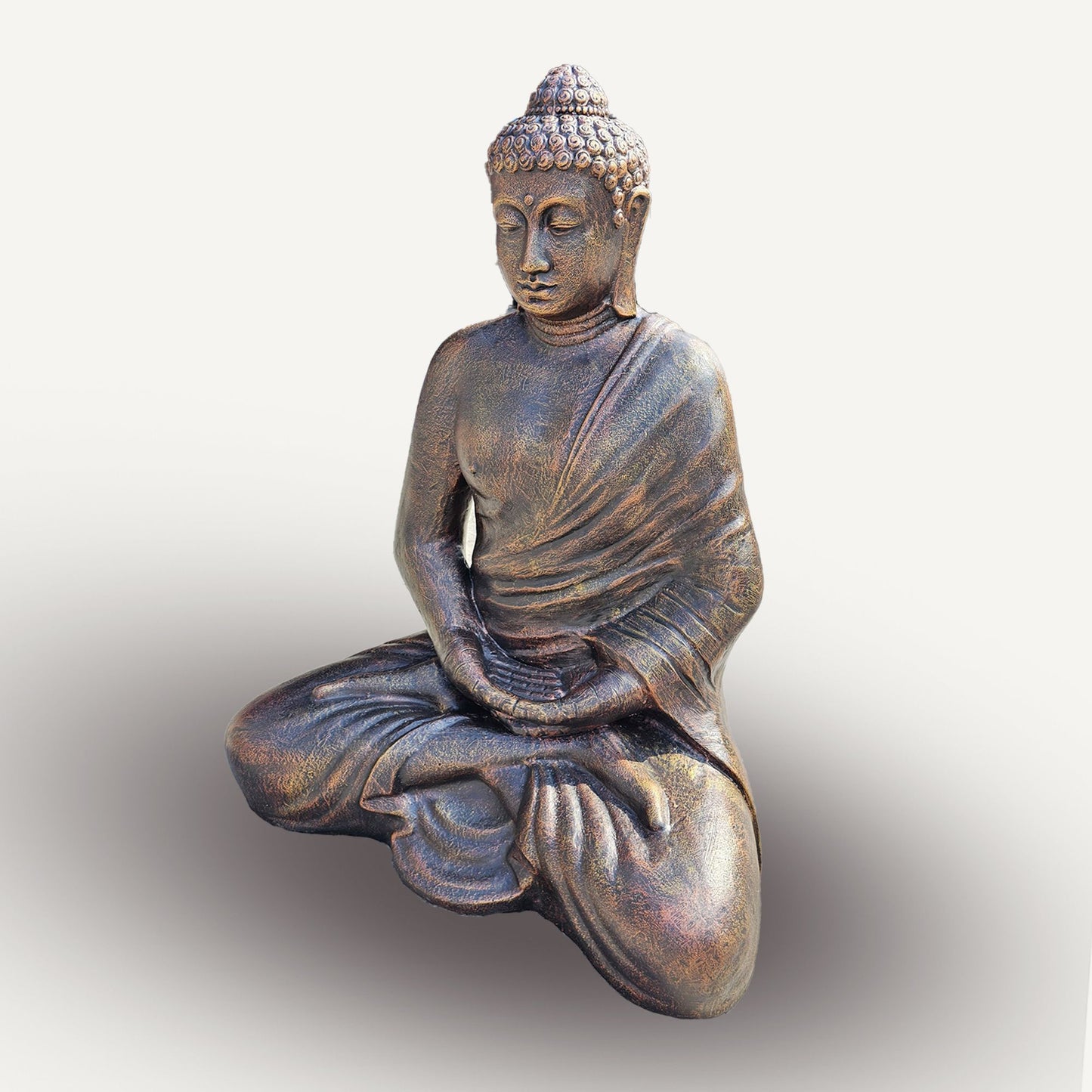 Monumentale Buddha-Statue in Antikgold – 96 cm Meditationsfigur aus Faserzement