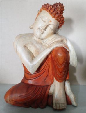 Handgeschnitzte Buddha Statue aus Suar-Holz – Denkende Haltung, 30 cm