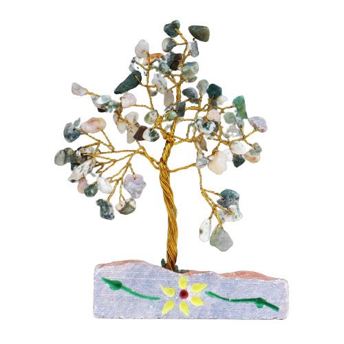 Edelsteinbaum aus Baumachat – Handgefertigte Deko mit 80 Steinen & Steinsockel