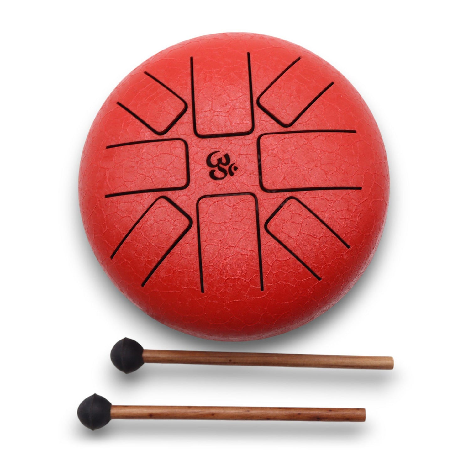 Steel Tongue Drum 'Happy Drums' im roten Om-Design – 16 cm mit Holzschlägeln & Tasche