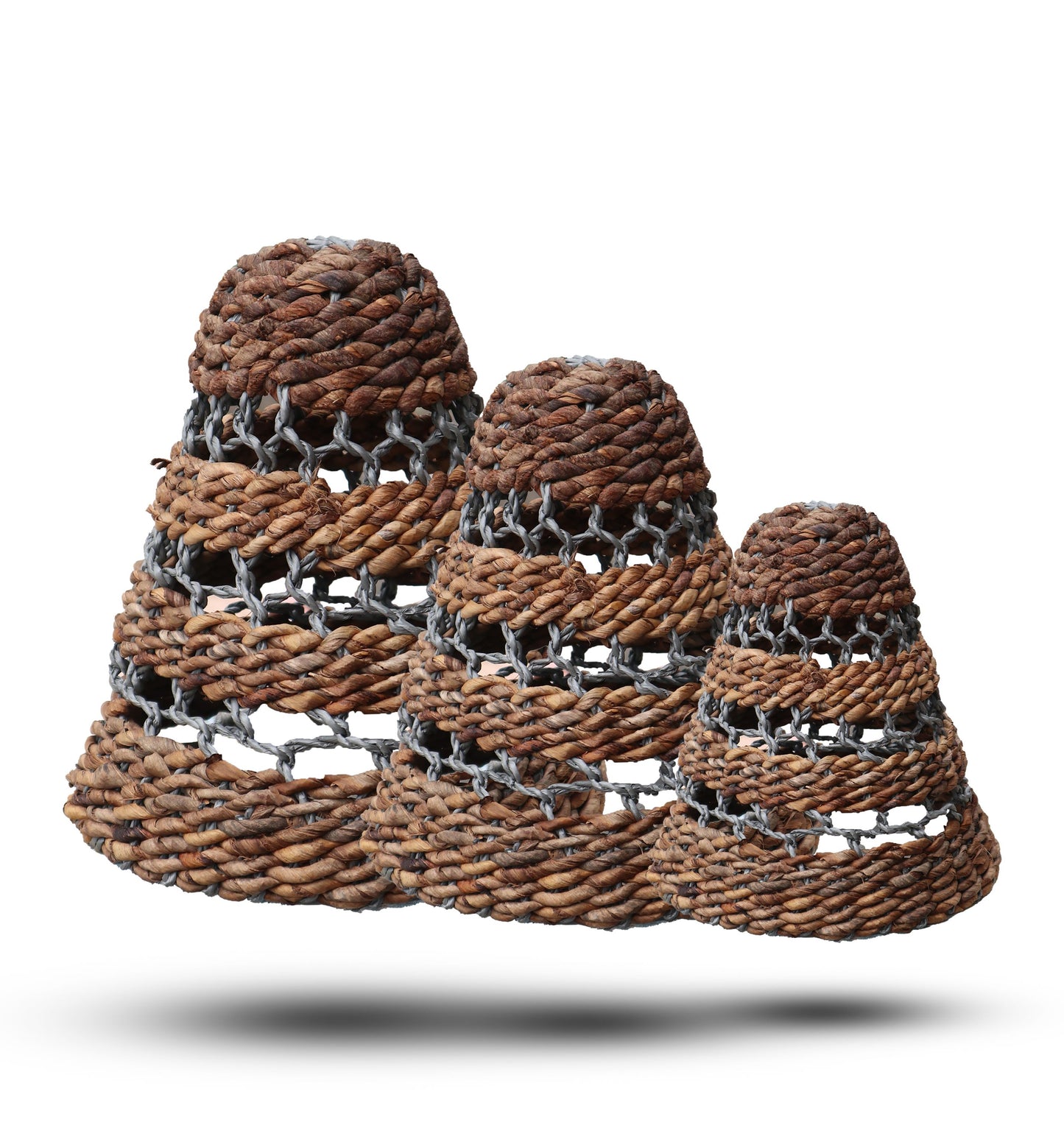 Set aus 3 Lampenschirmen aus Bananenblatt & grauer Raffia - Naturfaser