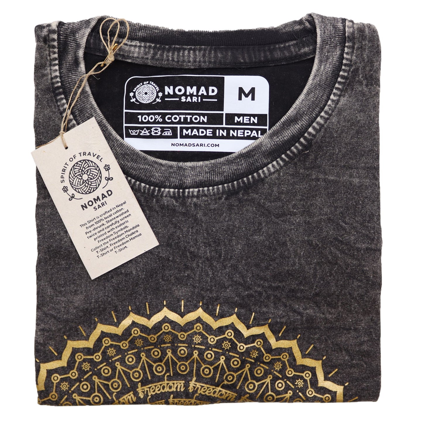 Mandala T-Shirt in Dunkelgrau - Steingewaschen & Fair Gefertigt