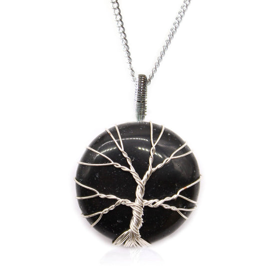 Lebensbaum-Kette mit Schwarz-Onyx – Silberbeschichtete Schmuckedition