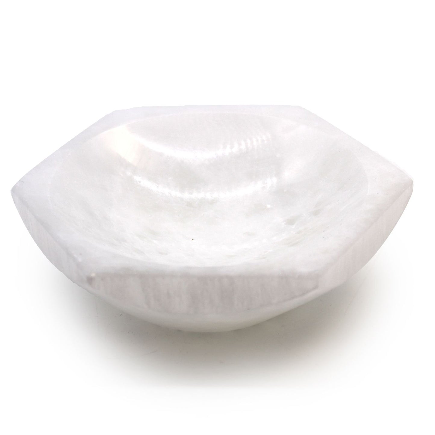 Selenit Schale in Hexagon-Form – 15 cm Mondstein-Dekor