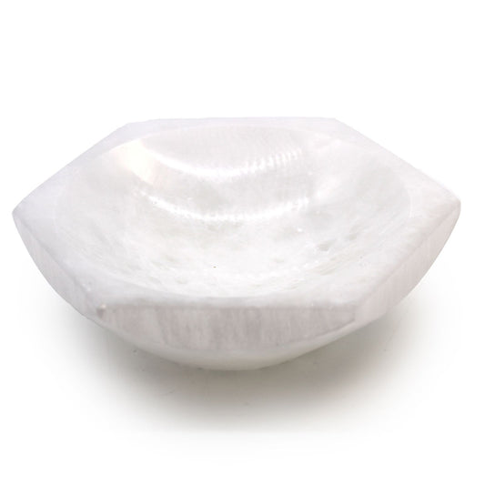 Selenit Schale in Hexagon-Form – 15 cm Mondstein-Dekor