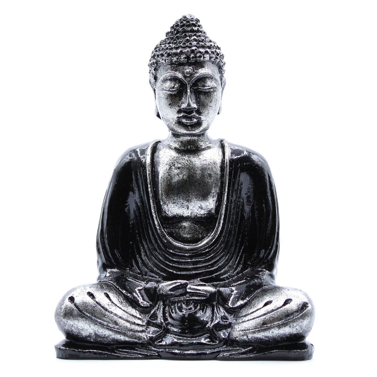 Meditationsfigur Buddha in Schwarz-Grau – Handbemaltes Unikat aus Bali