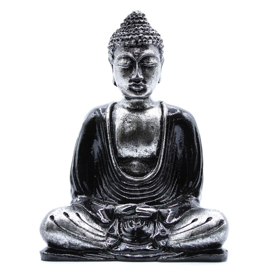 Meditationsfigur Buddha in Schwarz-Grau – Handbemaltes Unikat aus Bali