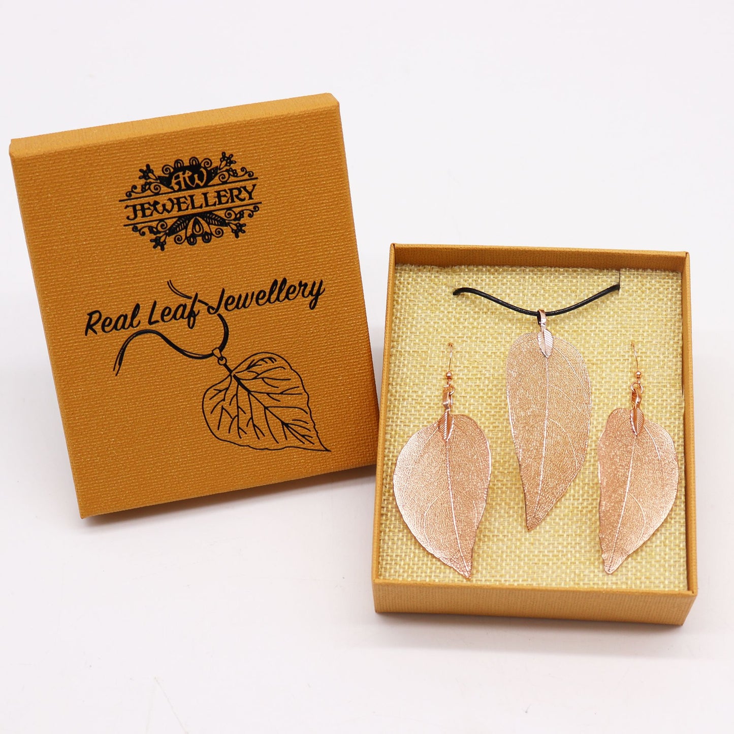 Schmuckset Mutblatt in Roségold – Unikat aus echter Natur