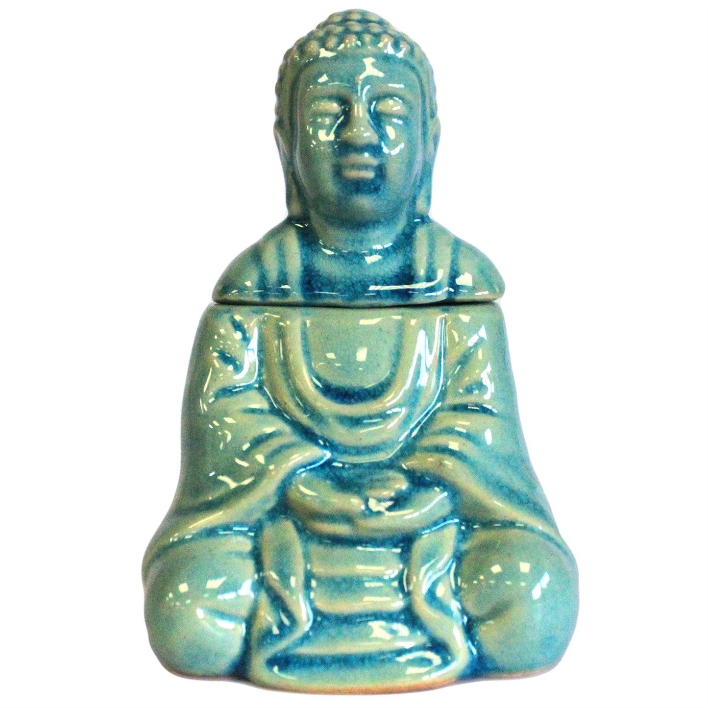 Keramik-Duftlampe 'Meditierender Buddha' in Blau – für Wohlfühlmomente