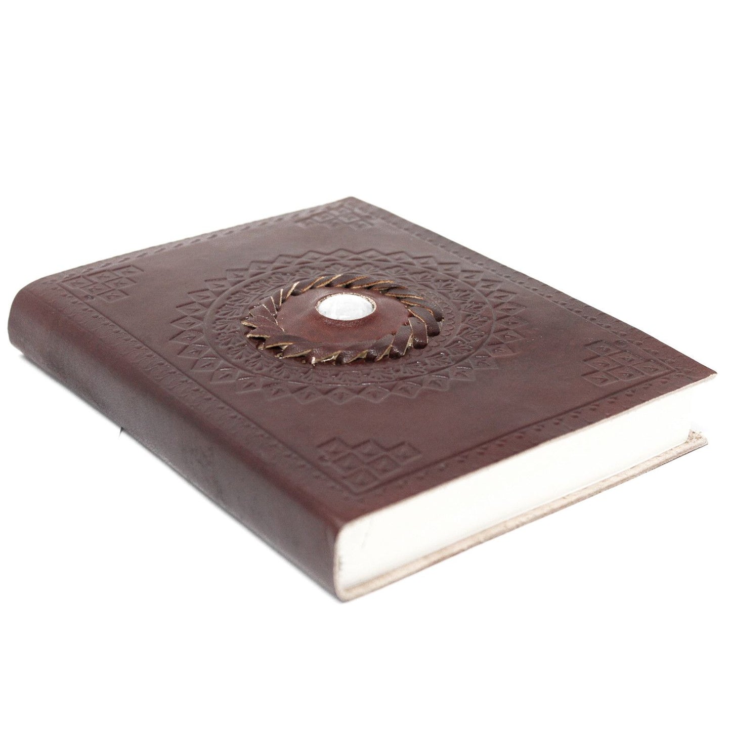 Handgefertigtes Ledernotizbuch mit Mondstein | 17x12 cm | 200 Seiten