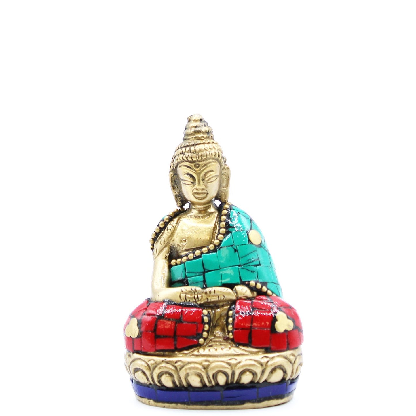 Buddha-Figur 'Hands Up' aus Messing - 7,5 cm mit Howlit-Einlagen