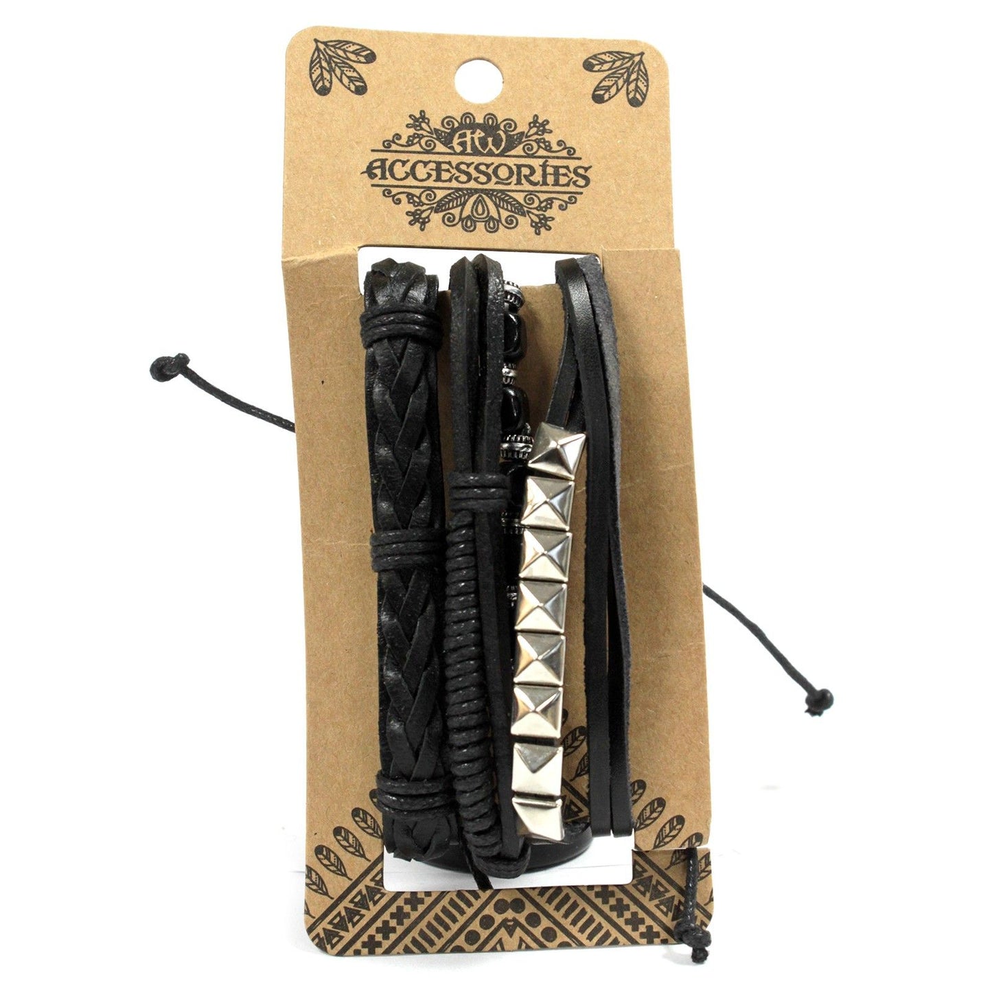 Herren Armband Set Black & Macho – 4-teilig aus Leder & Metall