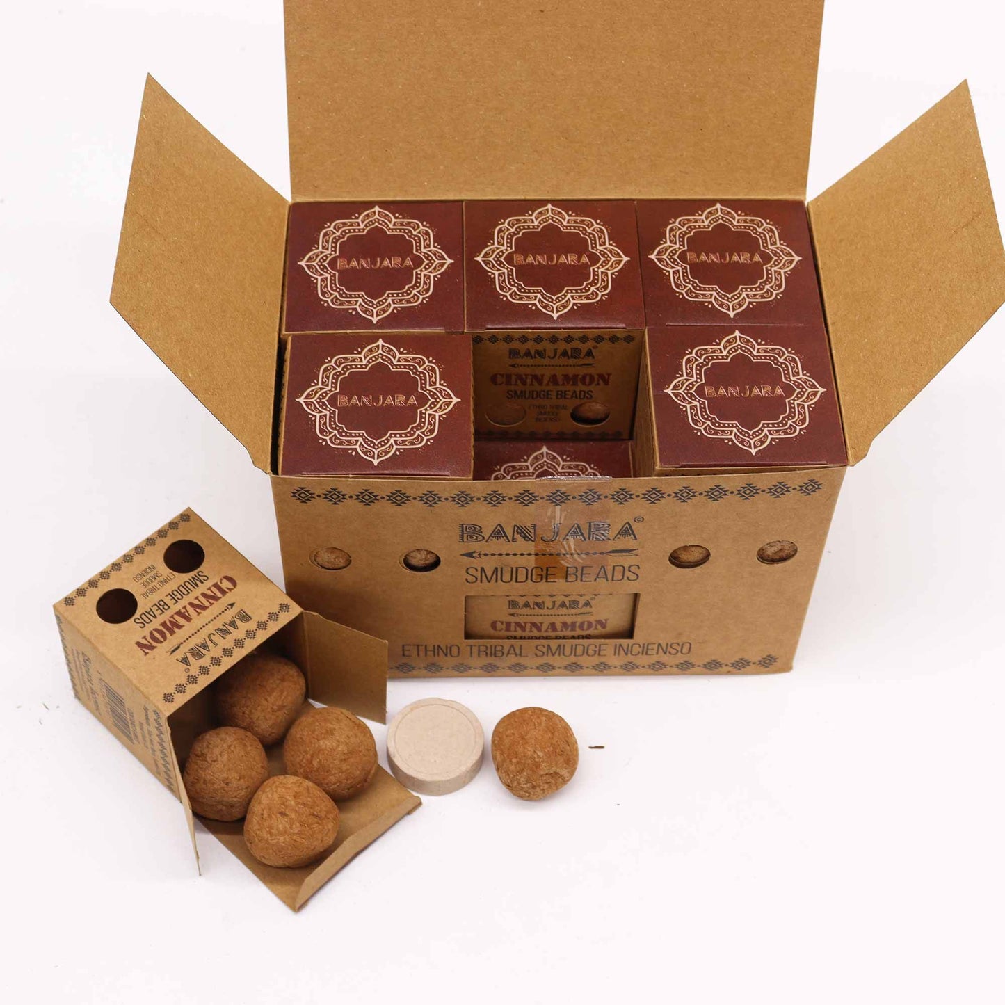 Banjara Räucherperlen Zimt – Set mit 5 Perlen und Metallhalter