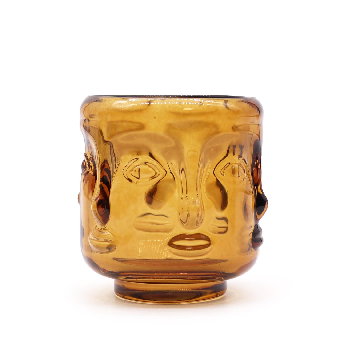 Kerzenhalter-Set mit Buddha-Gesichtern in Antikem Bernstein (2 Stück)