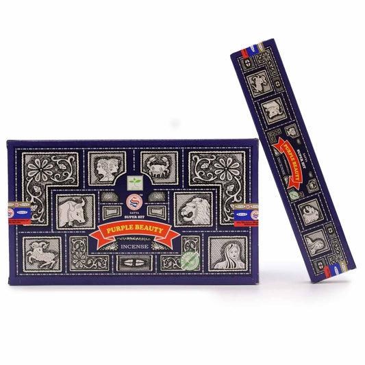 Satya Super Hit Räucherstäbchen Purple Beauty – Handgerollte Duftstäbchen (15 Stück)