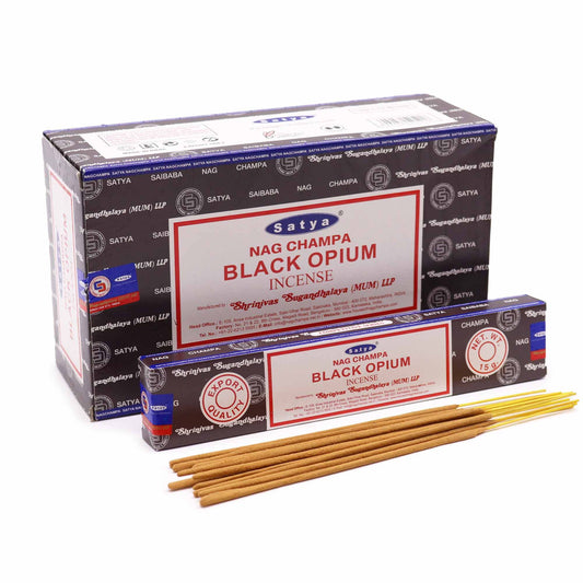 SATYA Räucherstäbchen Schwarzer Opium - 12 Packungen à 15g