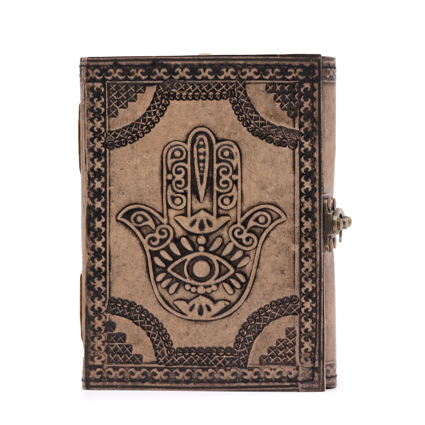 Lederjournal 'Hamsa' – Mystisches Auge in Antikgrau | 200 Seiten