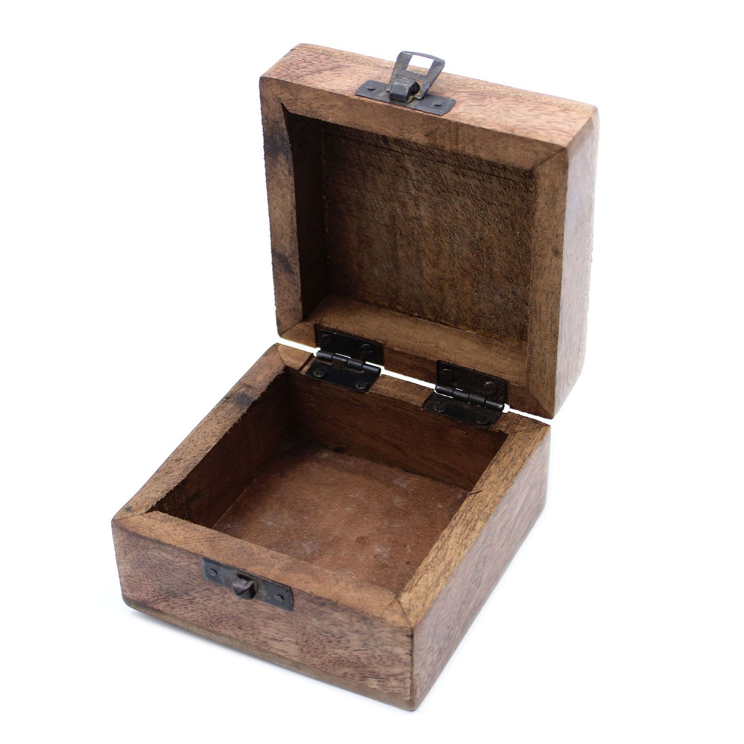 Handgeschnitzte Mangoholz-Box mit Aztekendekor in Weiß gewaschen (10x10x6 cm)