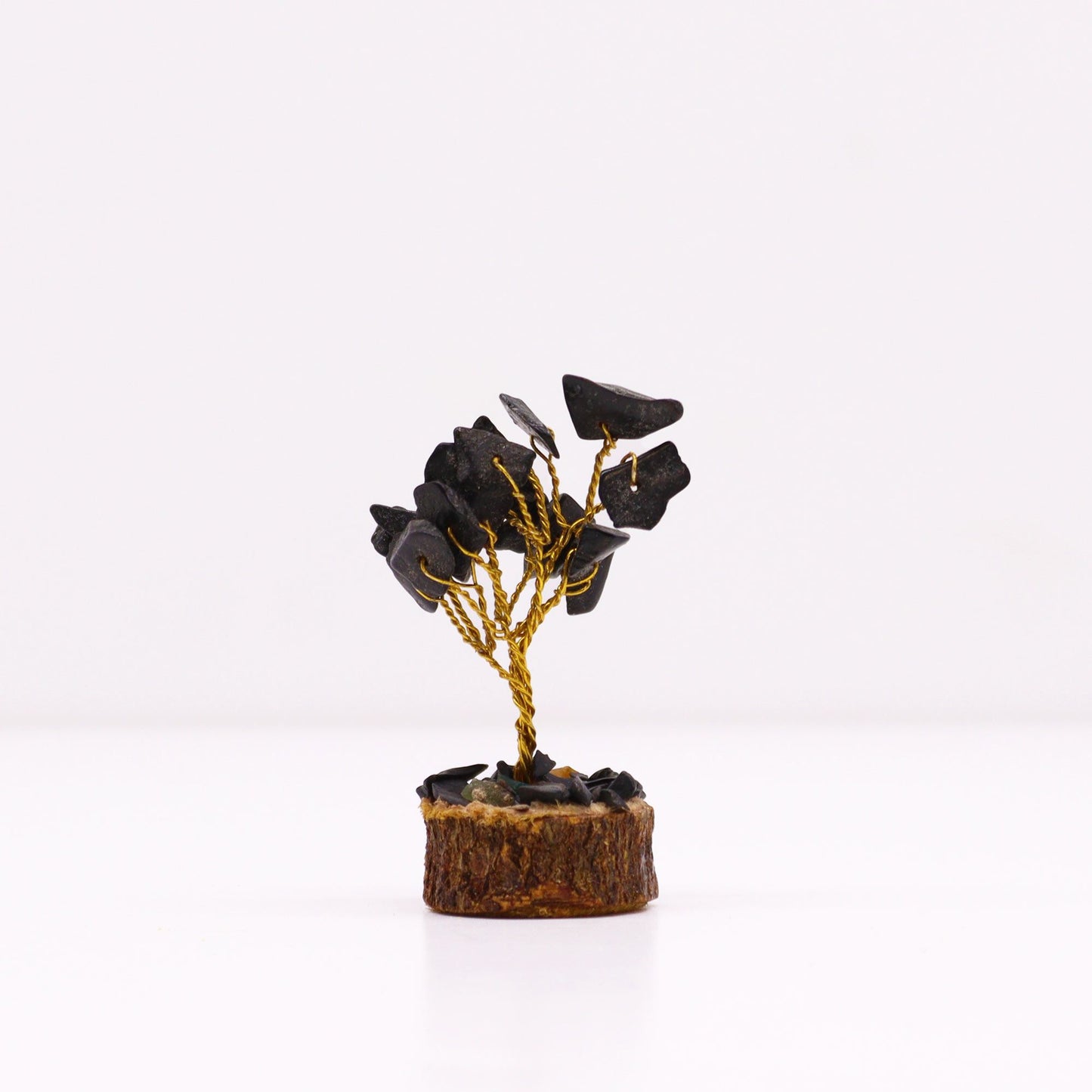 Mini-Edelsteinbaum aus schwarzem Achat auf Holz - Handgefertigte Tischdekoration