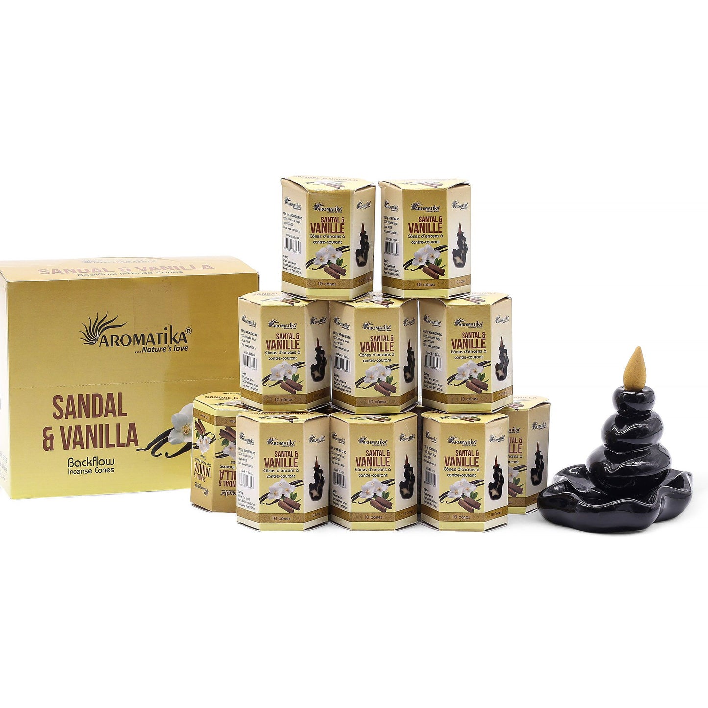 Masala Rückfluss-Räucherkegel Sandelholz & Vanille - 10er Pack