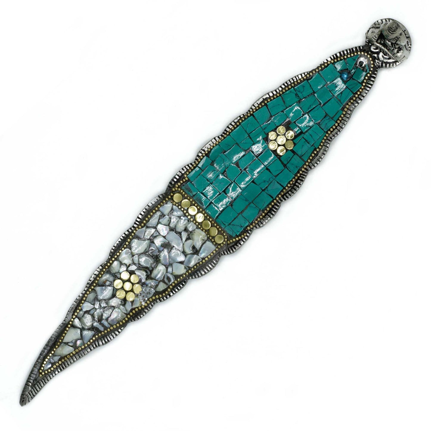 Räucherstäbchenhalter 'Langes Blatt' mit Buddha-Figur - Tibetisches Mosaik-Design