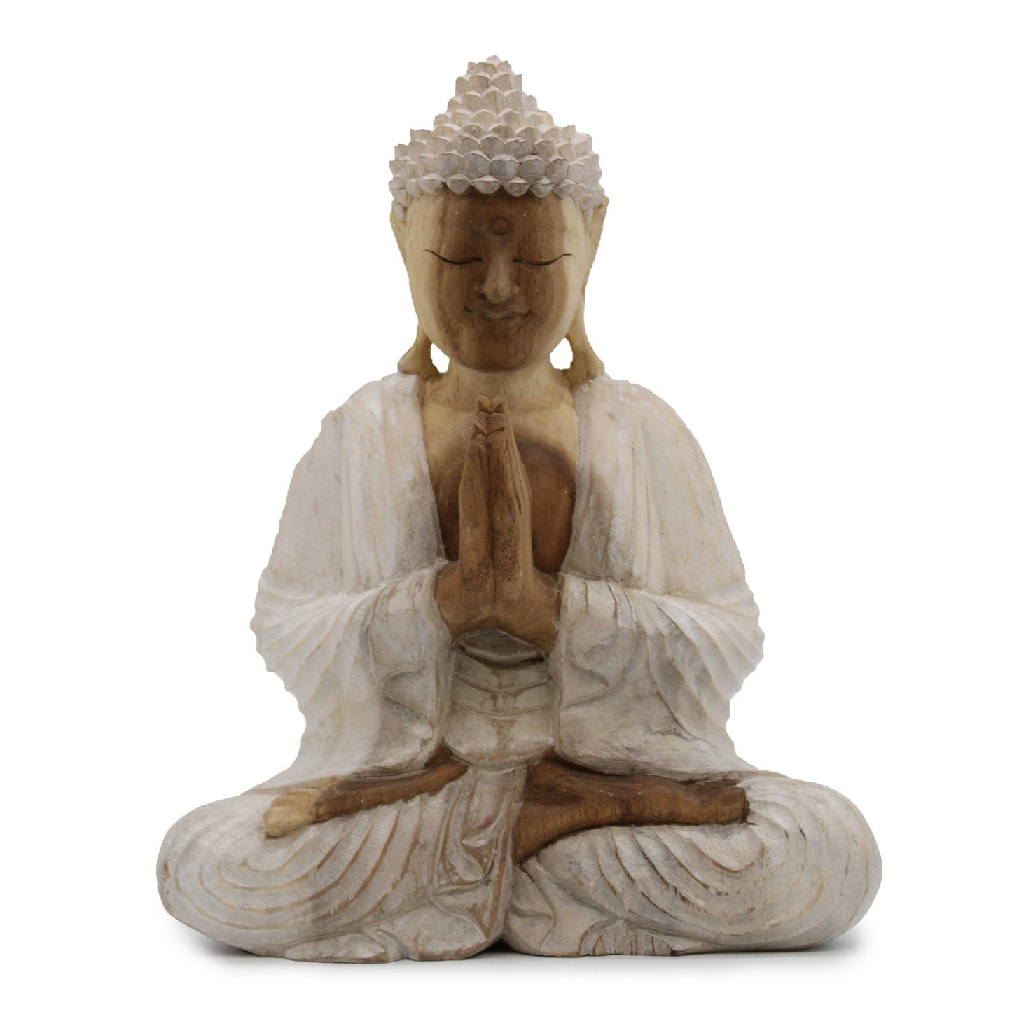 Handgeschnitzte Buddha Statue in Weiß - 30 cm aus Suarholz