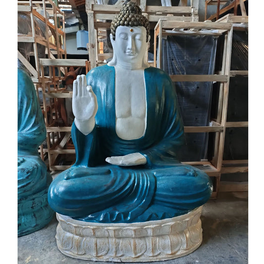 Große Thai Buddha Statue mit Türkis & Steinoptik - 96 cm aus Faserzement
