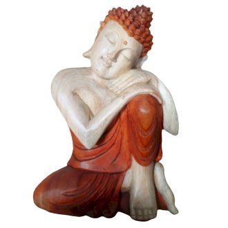 Handgeschnitzte Buddha Statue aus Suar-Holz – Denkende Haltung, 30 cm