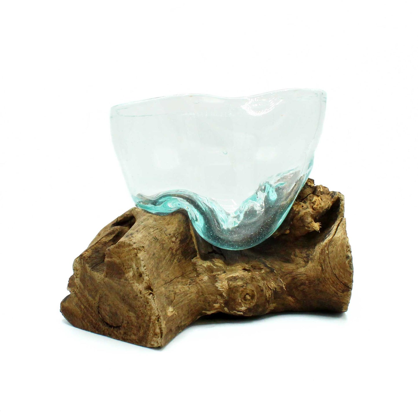 Handgeformte Glas-Holz-Schale - Einzigartiges Unikat aus recyceltem Glas & Gamalholz