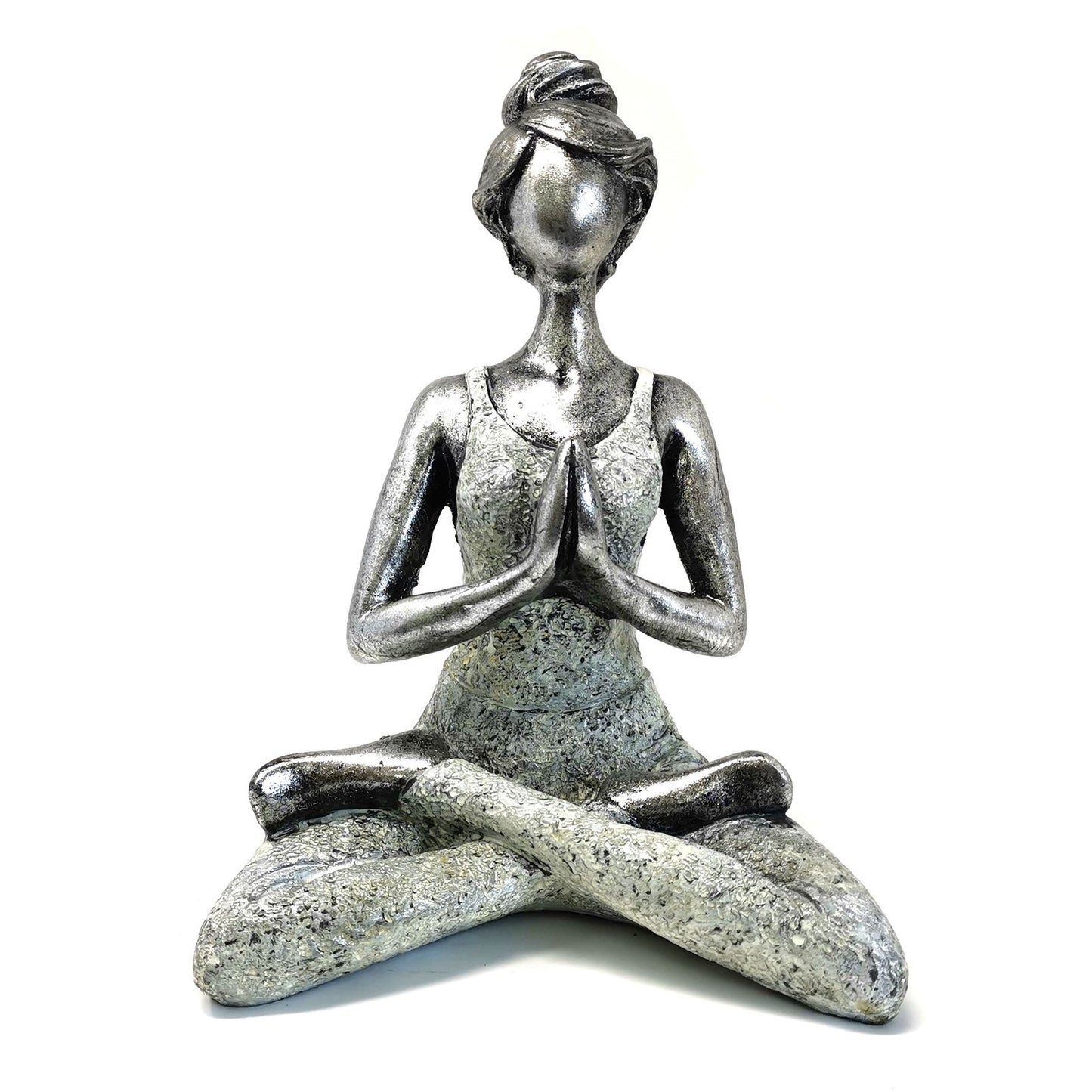 Yoga Lady Figur in Silber-Weiß – Handgefertigte Resin-Dekoration