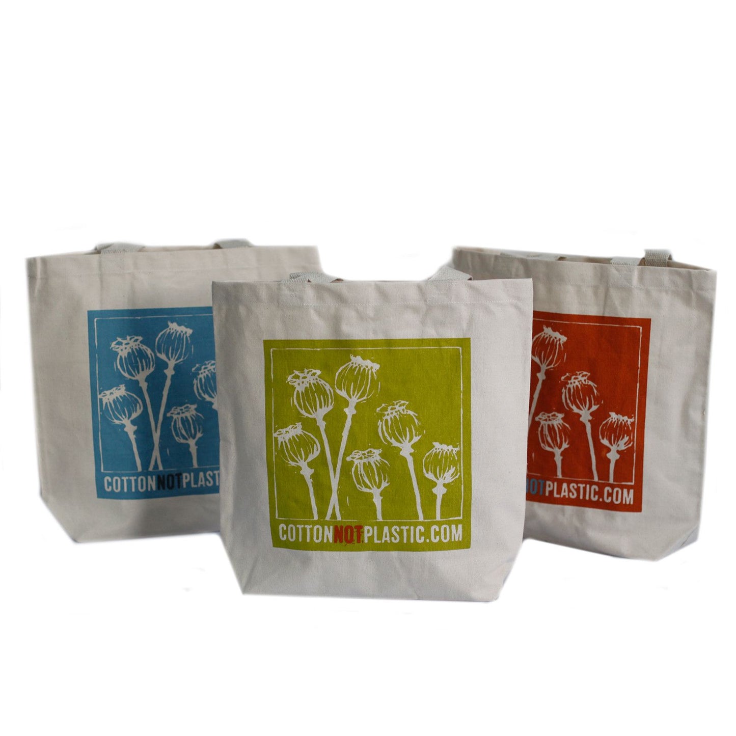 Set mit 4 Baumwolltaschen 'Mohnblüten' – Nachhaltige Design-Tragetaschen