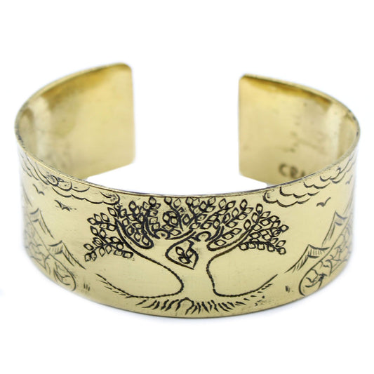 Handgefertigtes Messing Armband mit Lebensbaum & Mantra – Tibetische Symbolik
