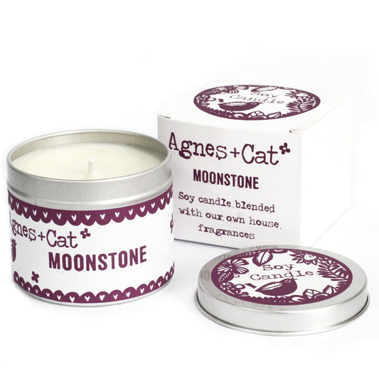 Moonstone Duftkerze – Warm-maskuline Sojawachs-Kerze in Zinndose