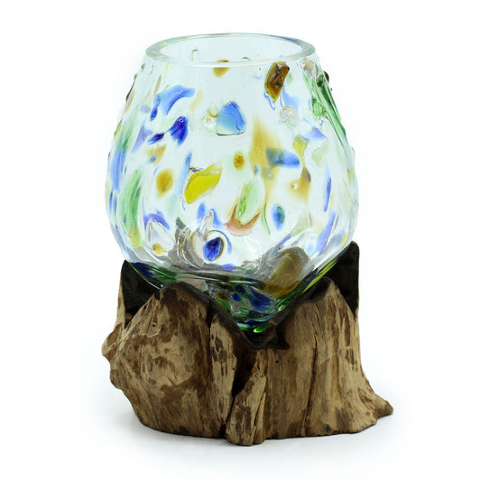 Handgefertigte Glas-Holz-Schale Medium - Nachhaltiges Unikat aus Bali