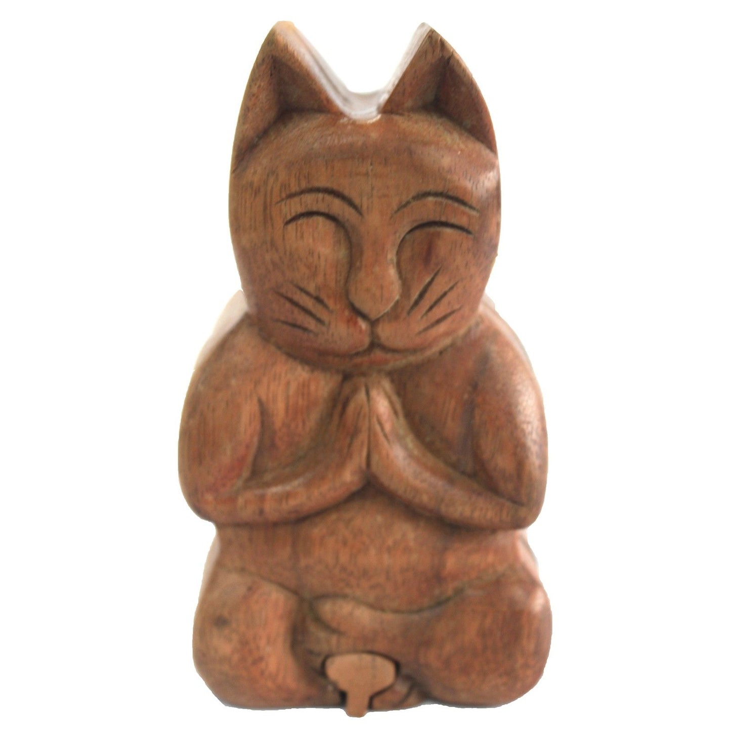 Magische Yoga-Katzen Box aus Bali - Handgefertigtes Holzrätsel mit Geheimfach