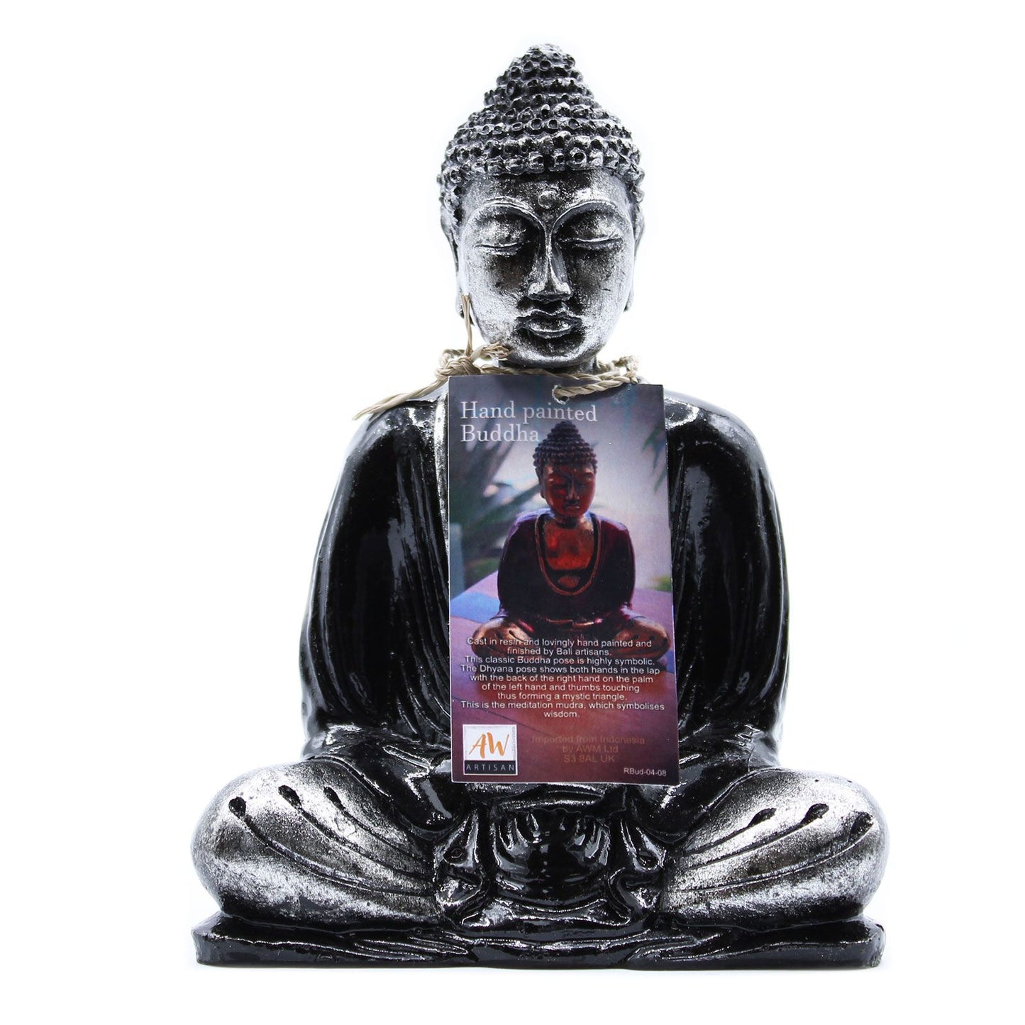 Meditationsfigur Buddha in Schwarz-Grau – Handbemaltes Unikat aus Bali