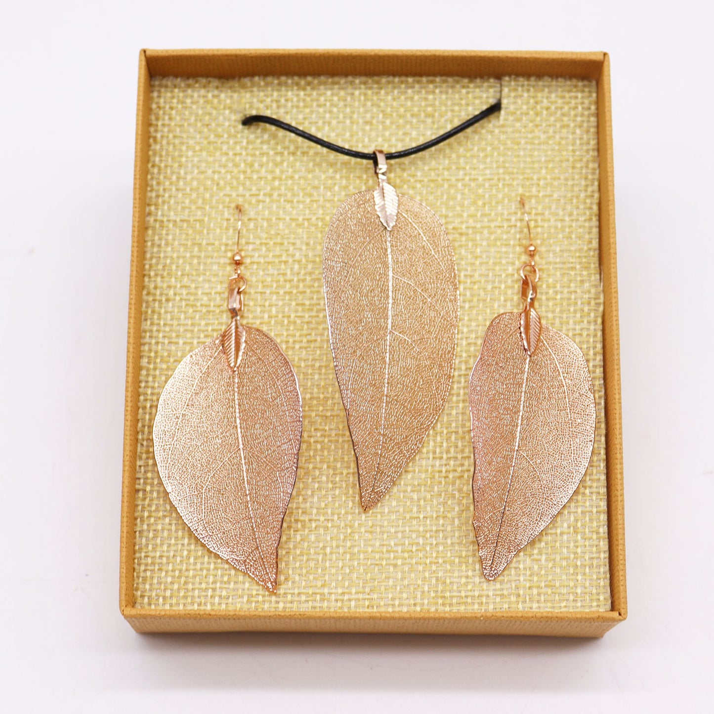 Schmuckset Mutblatt in Roségold – Unikat aus echter Natur