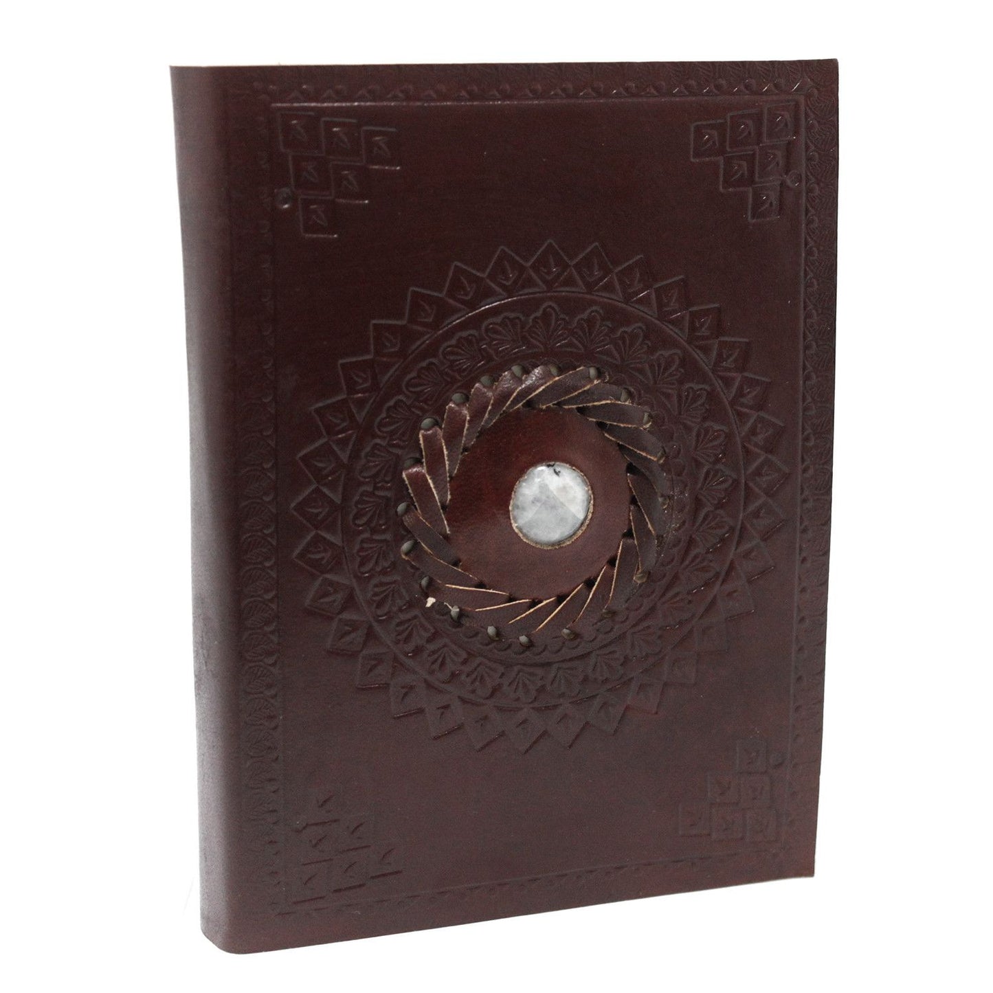 Handgefertigtes Ledernotizbuch mit Mondstein | 17x12 cm | 200 Seiten