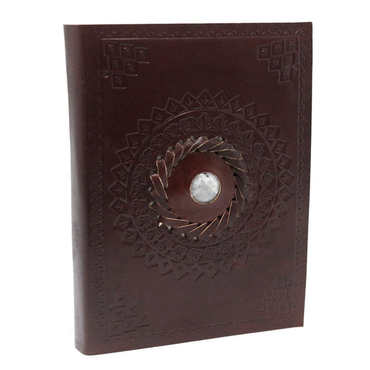 Handgefertigtes Ledernotizbuch mit Mondstein | 17x12 cm | 200 Seiten