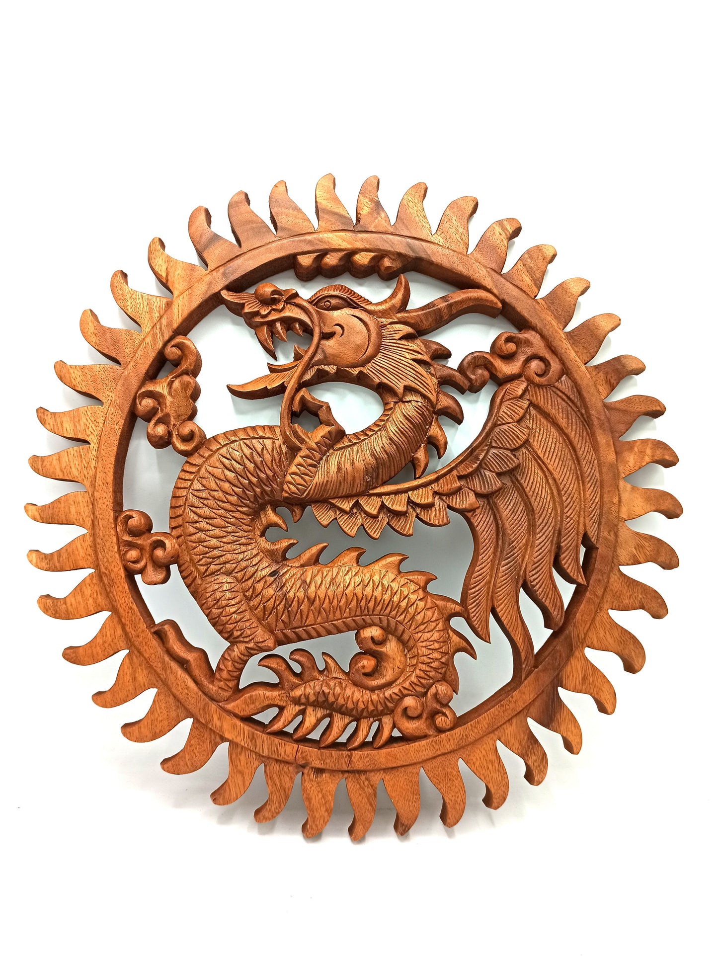 Handgeschnitztes Wandpanel Drache - 40 cm Unikat aus Suar-Holz