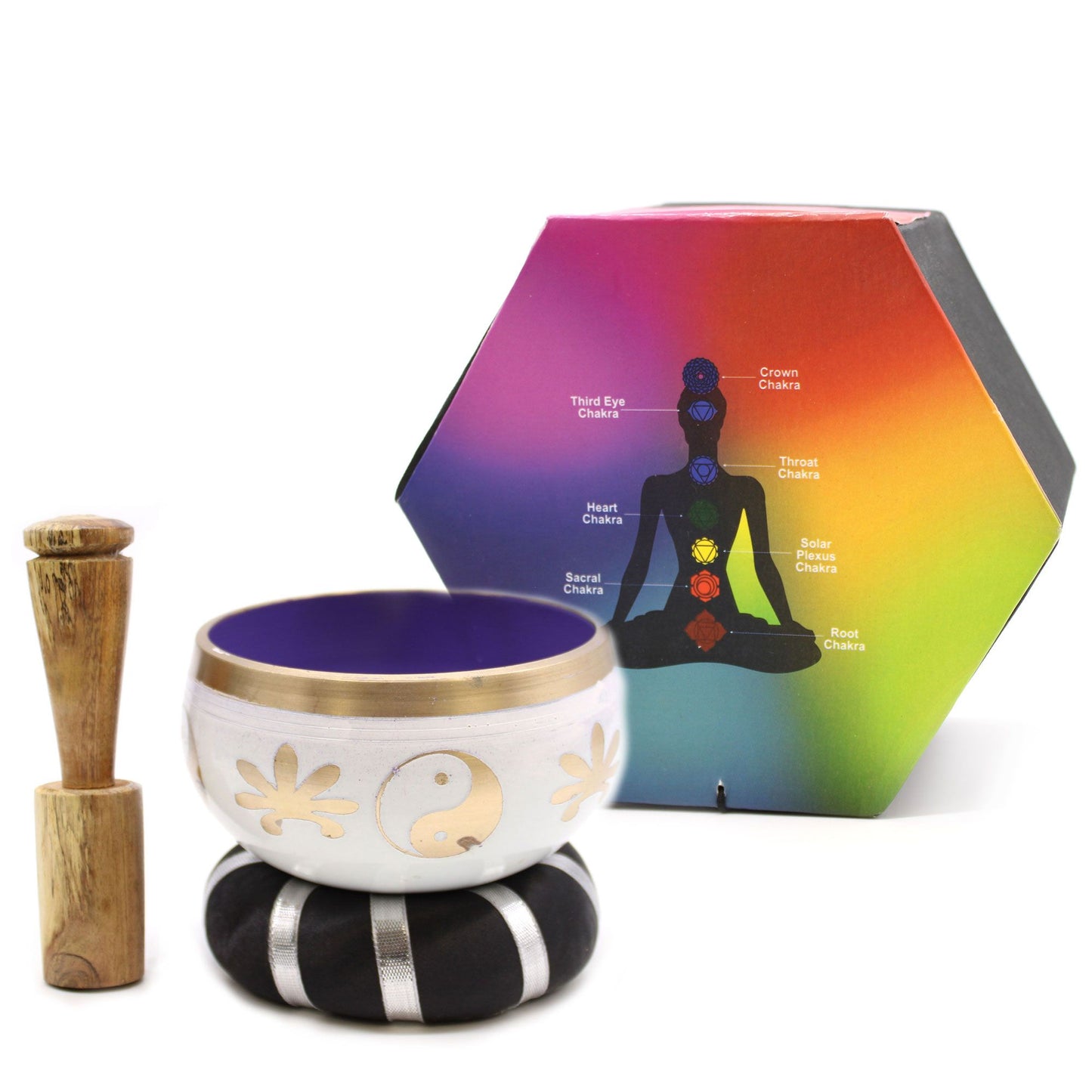 Klangschalen-Set Yin & Yang in Weiß und Violett, 10,7 cm