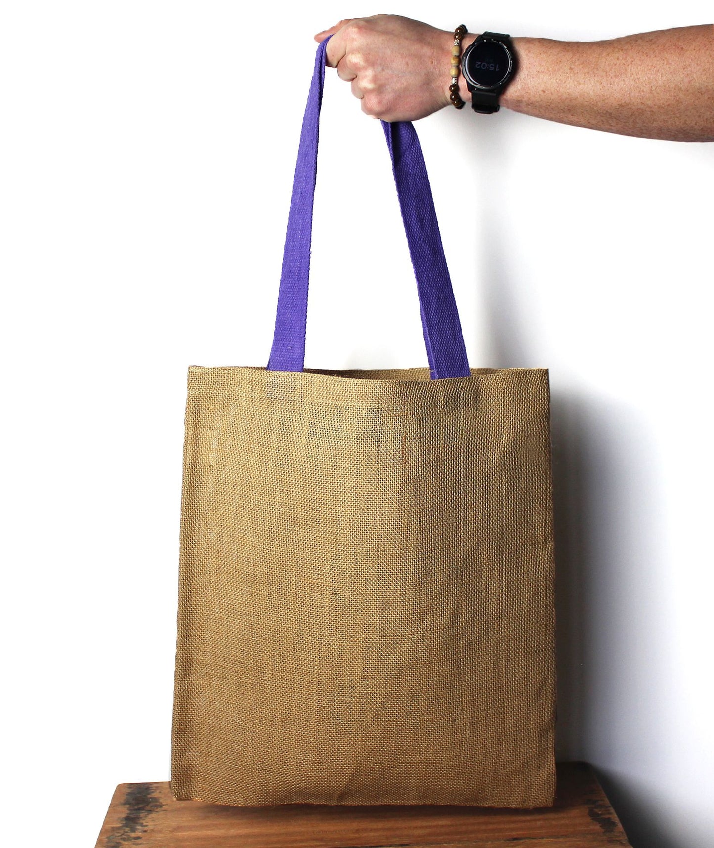 Große Jute-Tragetasche mit blauen Griffen – Natürlich & robust