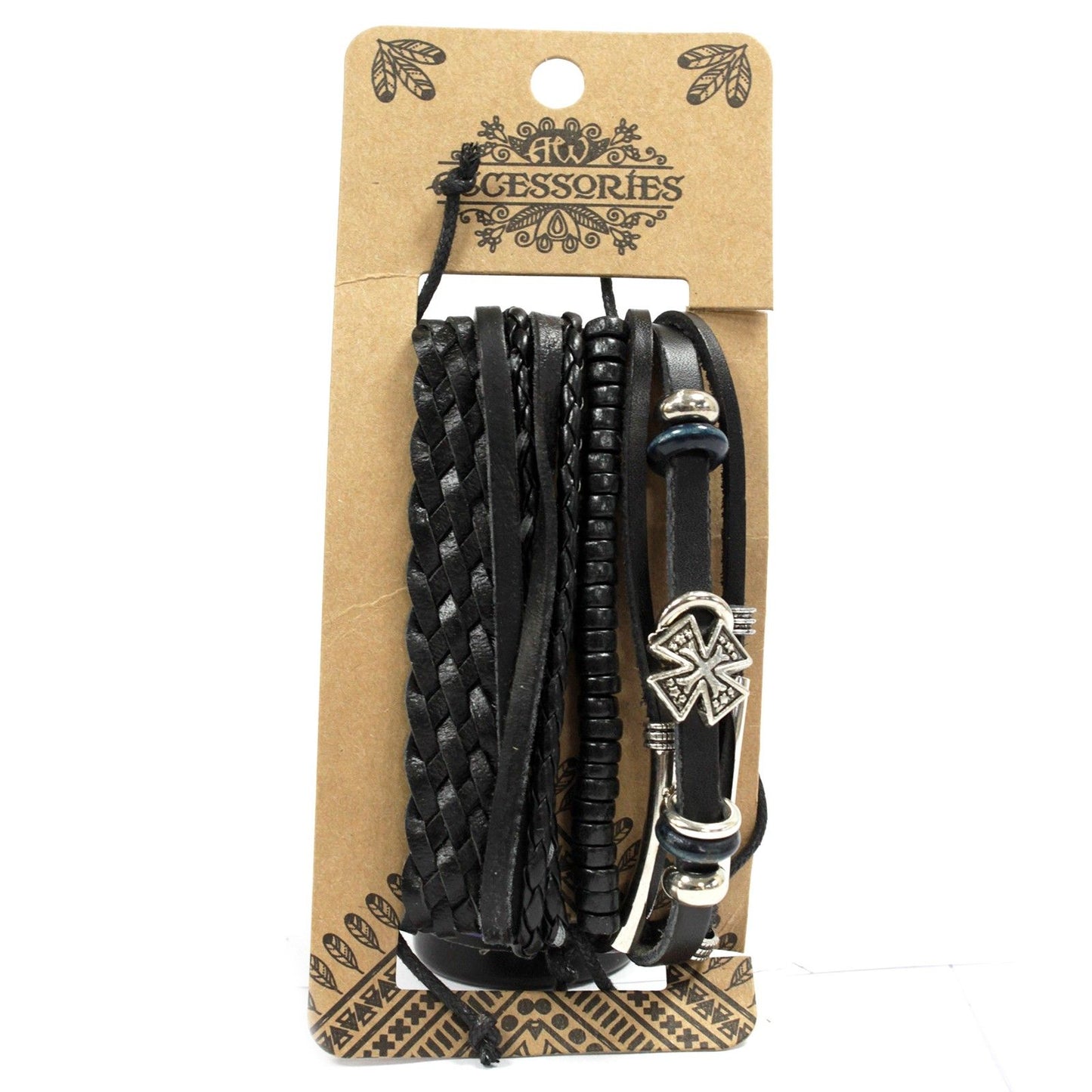 Herren Armband Set Black & Macho – 4-teilig aus Leder & Metall