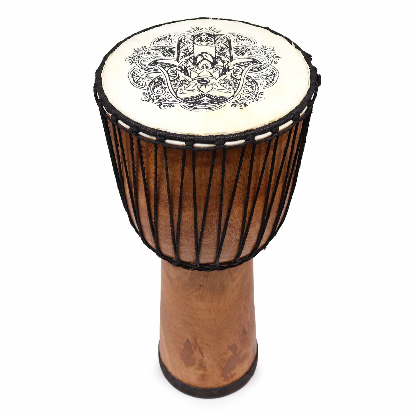 Handgefertigte Djembe mit Hamsa-Motiv – 50 cm Wide Top Trommel aus Suar-Holz