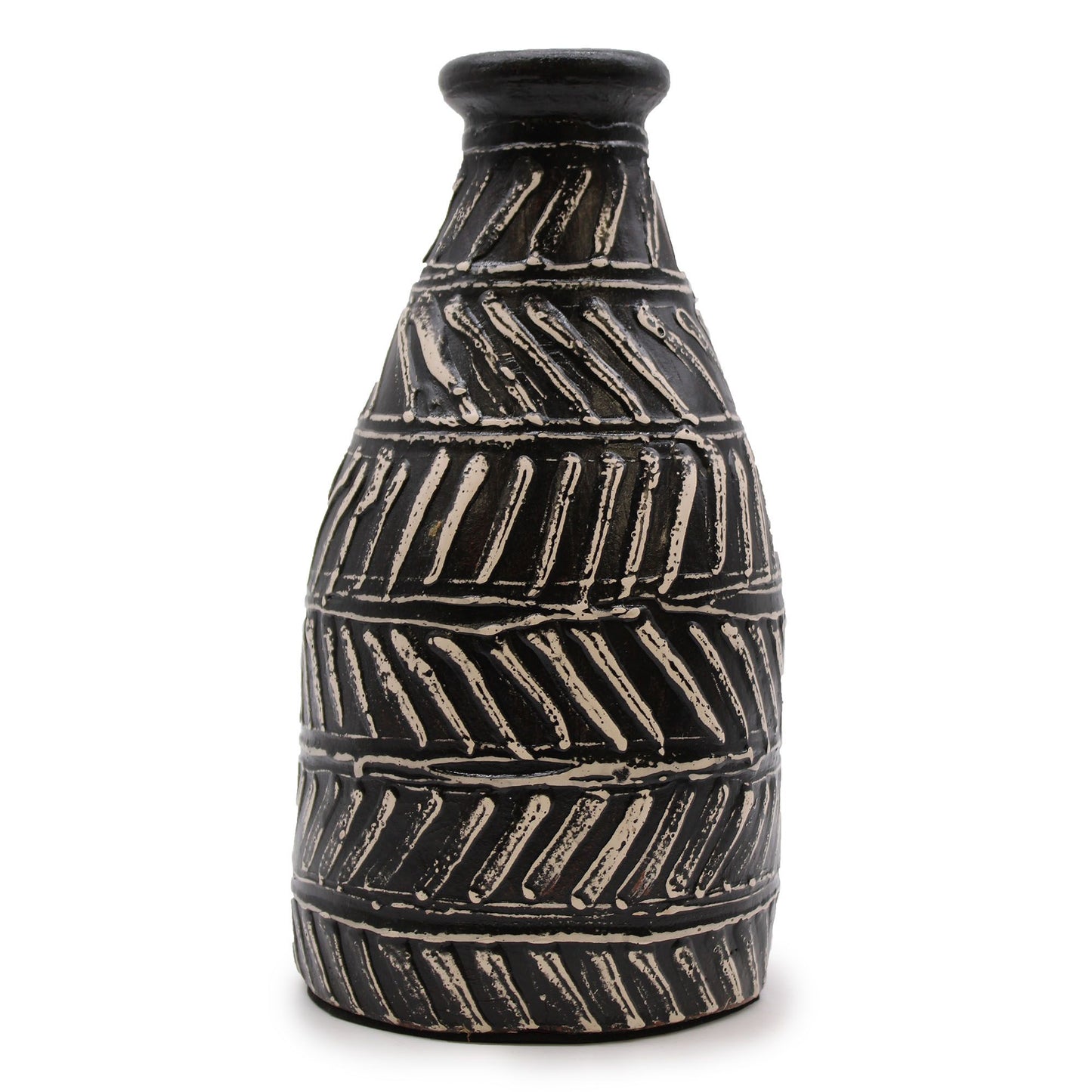Keramikvase in Taper-Form - Handbemaltes Kunstwerk aus Lombok in Schokolade
