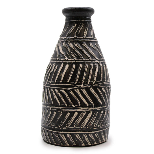 Keramikvase in Taper-Form - Handbemaltes Kunstwerk aus Lombok in Schokolade