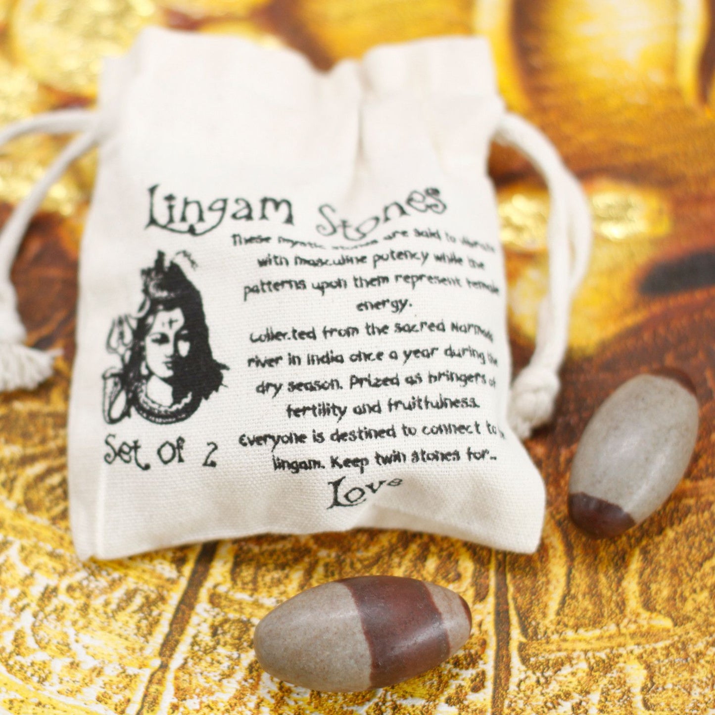 Heiliger Narmada-Lingam Stein Set (2 Stück, je ca. 5 cm) – Natürlicher Shiva Lingam