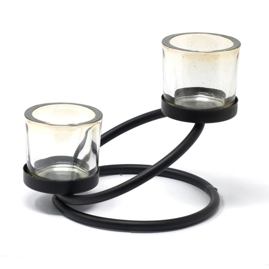 Doppelstufen Kerzenhalter aus Eisen und Glas – Set mit 2 Schalen