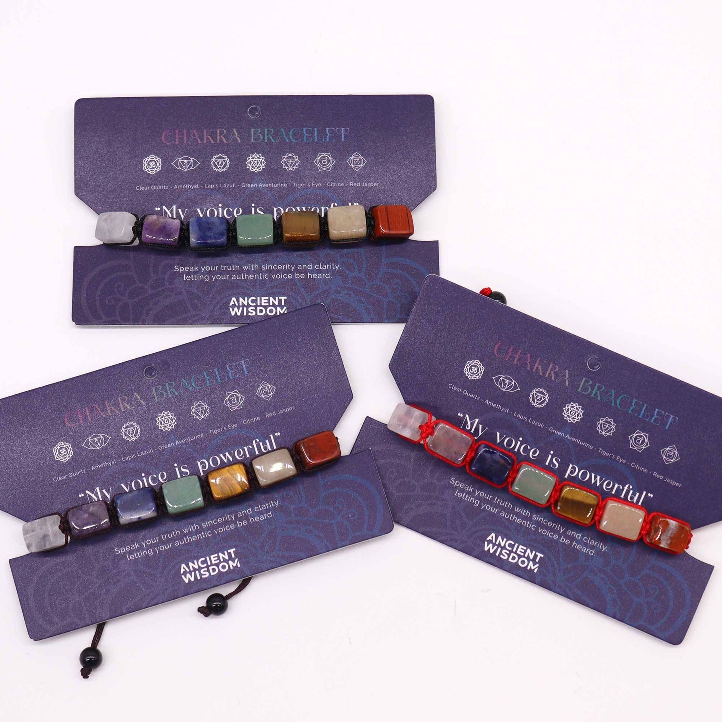 Chakra-Armband mit 7 natürlichen Edelsteinen – Verstellbar aus Baumwolle